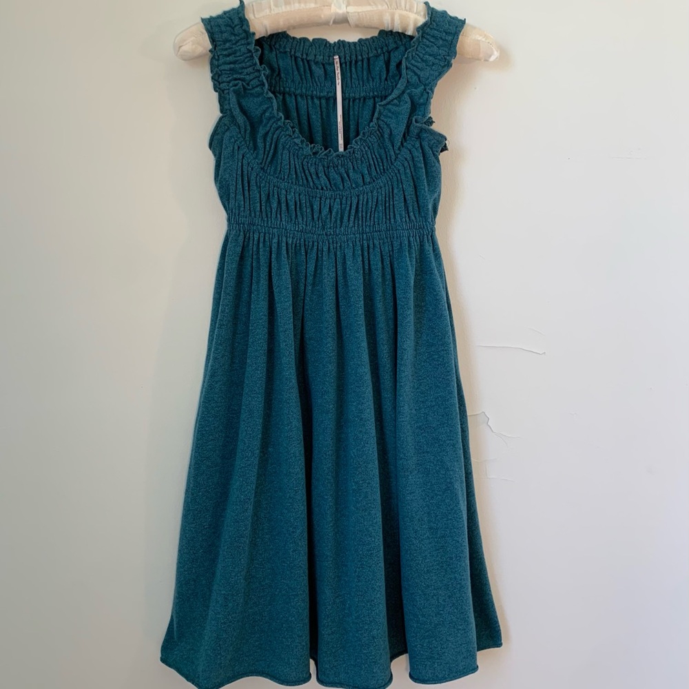 Free People Teal Ruffled Smocked Mini Dress